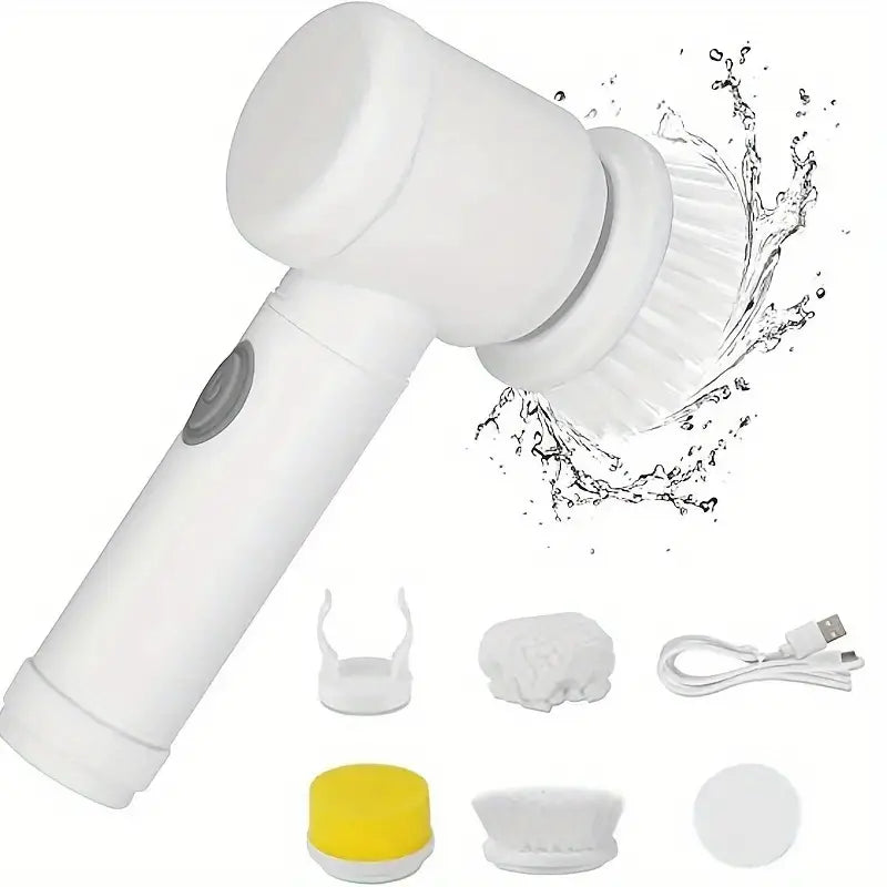 5-in-1 Multifunctional Electric Cleaning Brush – 360° Rotating Wireless Scrubber for Kitchen, Bathroom & Home