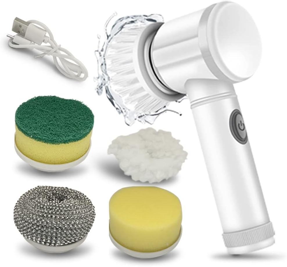 5-in-1 Multifunctional Electric Cleaning Brush – 360° Rotating Wireless Scrubber for Kitchen, Bathroom & Home