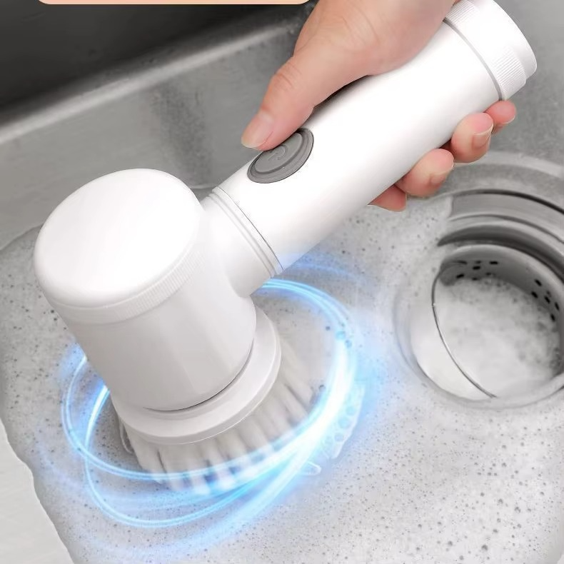 5-in-1 Multifunctional Electric Cleaning Brush – 360° Rotating Wireless Scrubber for Kitchen, Bathroom & Home