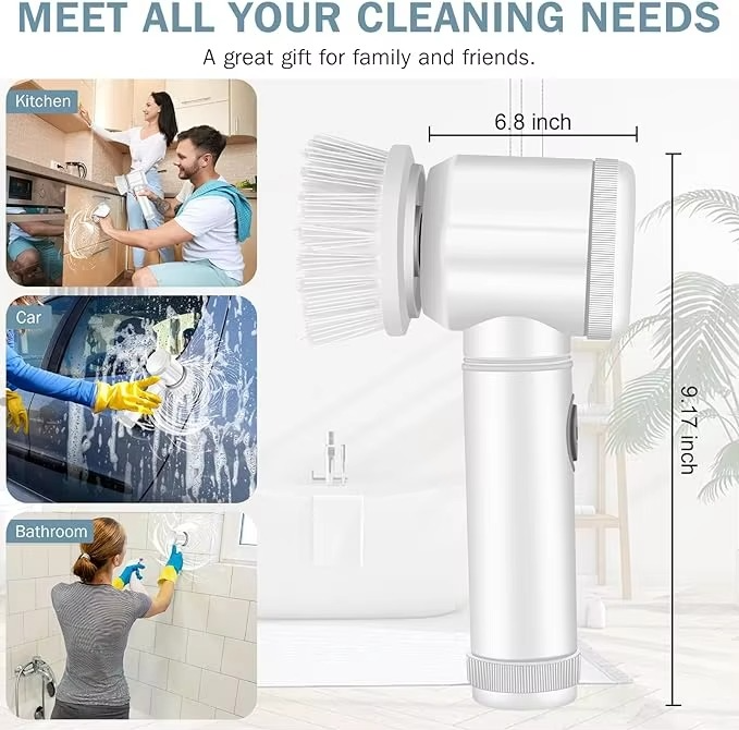 5-in-1 Multifunctional Electric Cleaning Brush – 360° Rotating Wireless Scrubber for Kitchen, Bathroom & Home