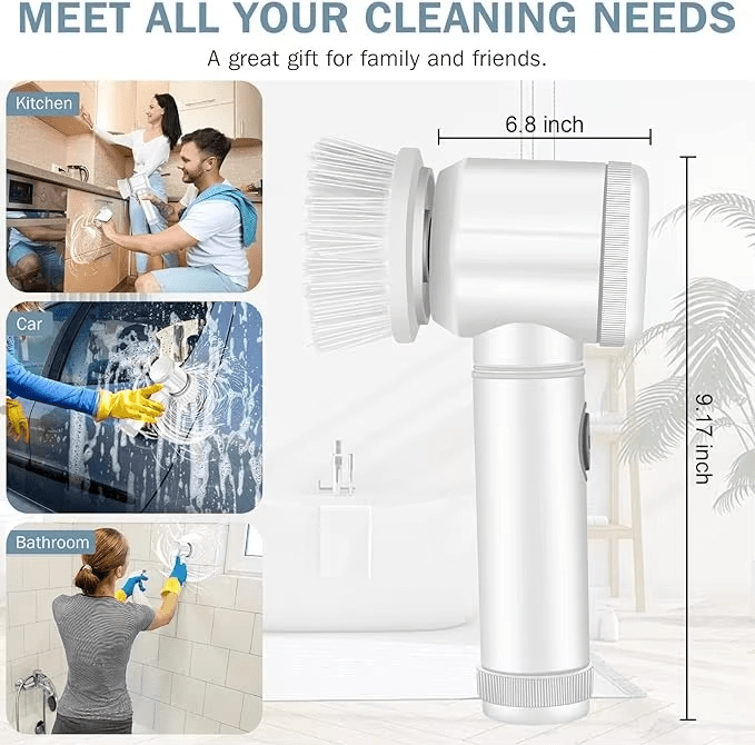 5-in-1 Multifunctional Electric Cleaning Brush – 360° Rotating Wireless Scrubber for Kitchen, Bathroom & Home | Buy Online in Pakistan | Baba Shopy