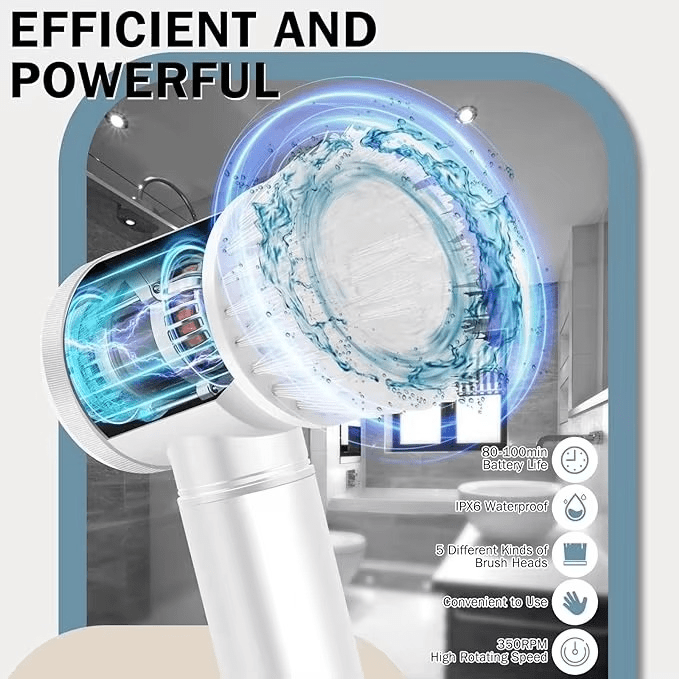 5-in-1 Multifunctional Electric Cleaning Brush – 360° Rotating Wireless Scrubber for Kitchen, Bathroom & Home | Buy Online in Pakistan | Baba Shopy