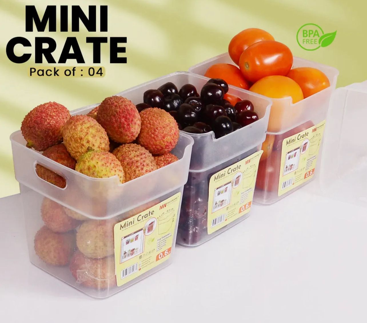 4 PCS Fridge Storage Boxes Set – Mini Crate Refrigerator Organizers (0.6L) | Space Saving Food Containers