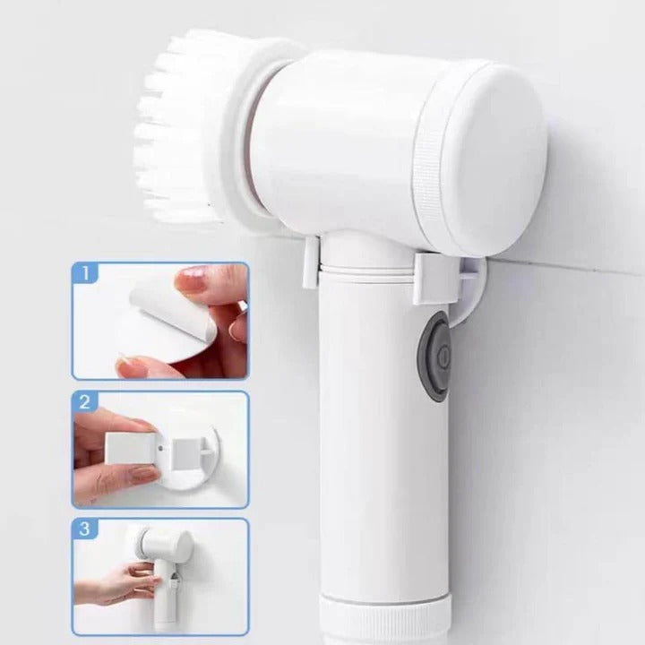5-in-1 Multifunctional Electric Cleaning Brush – 360° Rotating Wireless Scrubber for Kitchen, Bathroom & Home