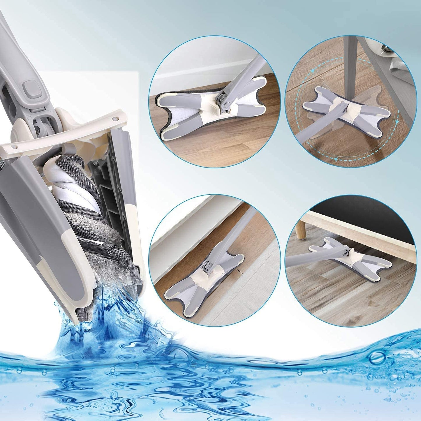 360° Spin X-Mop – Hands-Free Self-Squeeze Microfiber Floor Cleaner with Rotating Head & Reusable Mop Pads