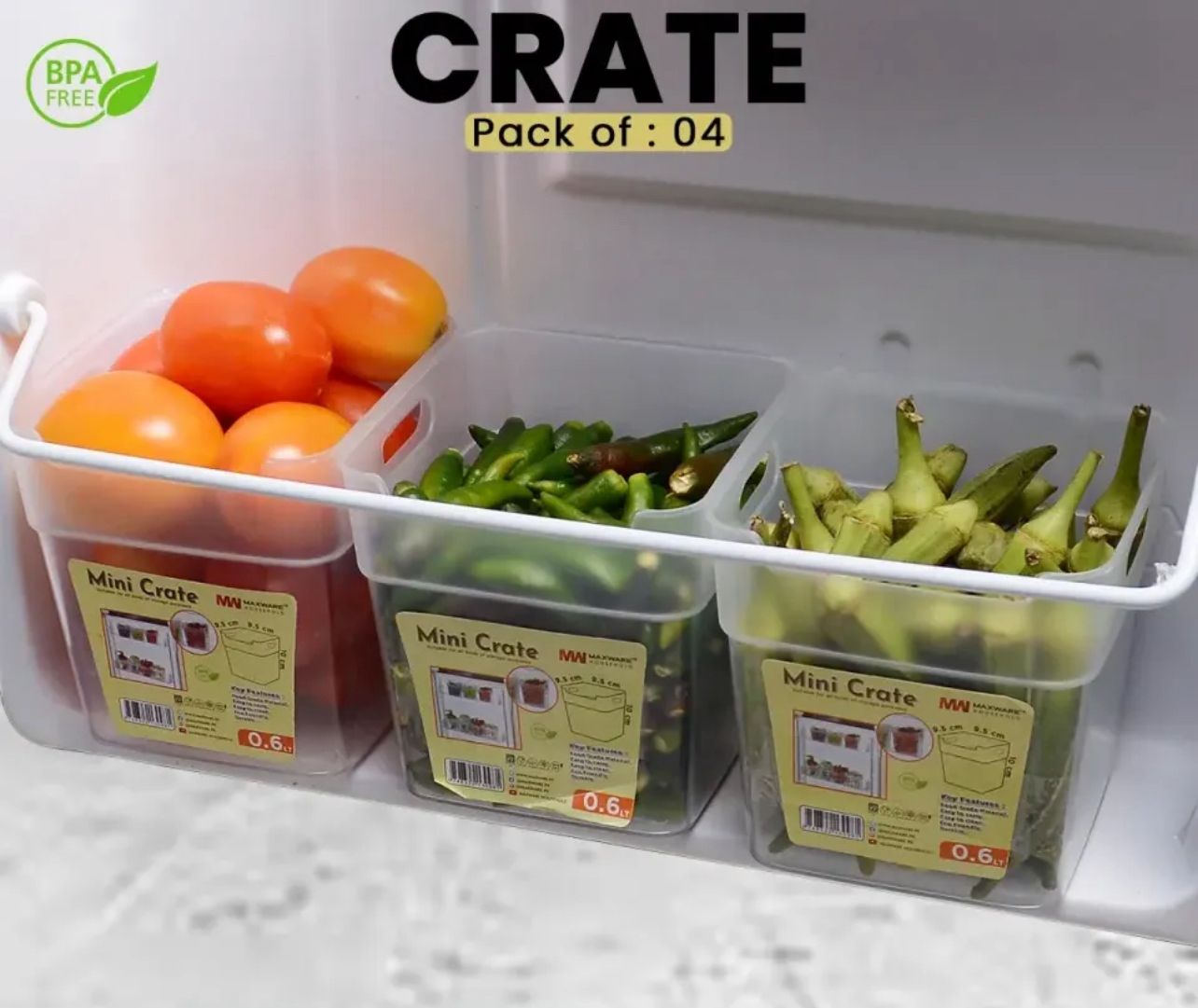 4 PCS Fridge Storage Boxes Set – Mini Crate Refrigerator Organizers (0.6L) | Space Saving Food Containers