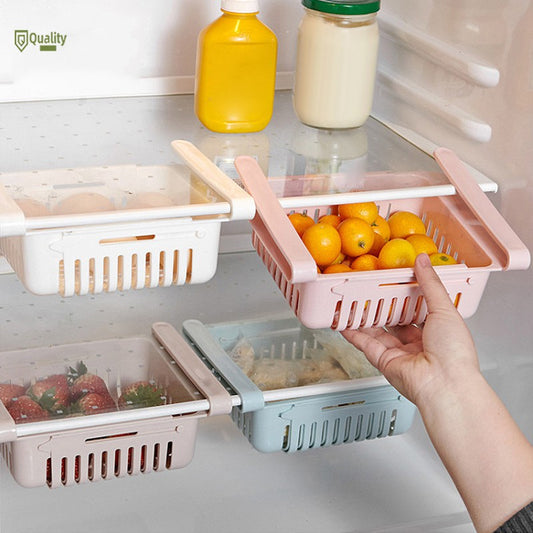 4 pieces Set of Adjustable Fridge Storage Basket – Expandable Refrigerator Organizer Drawer | Space Saving Hanging Food Rack
